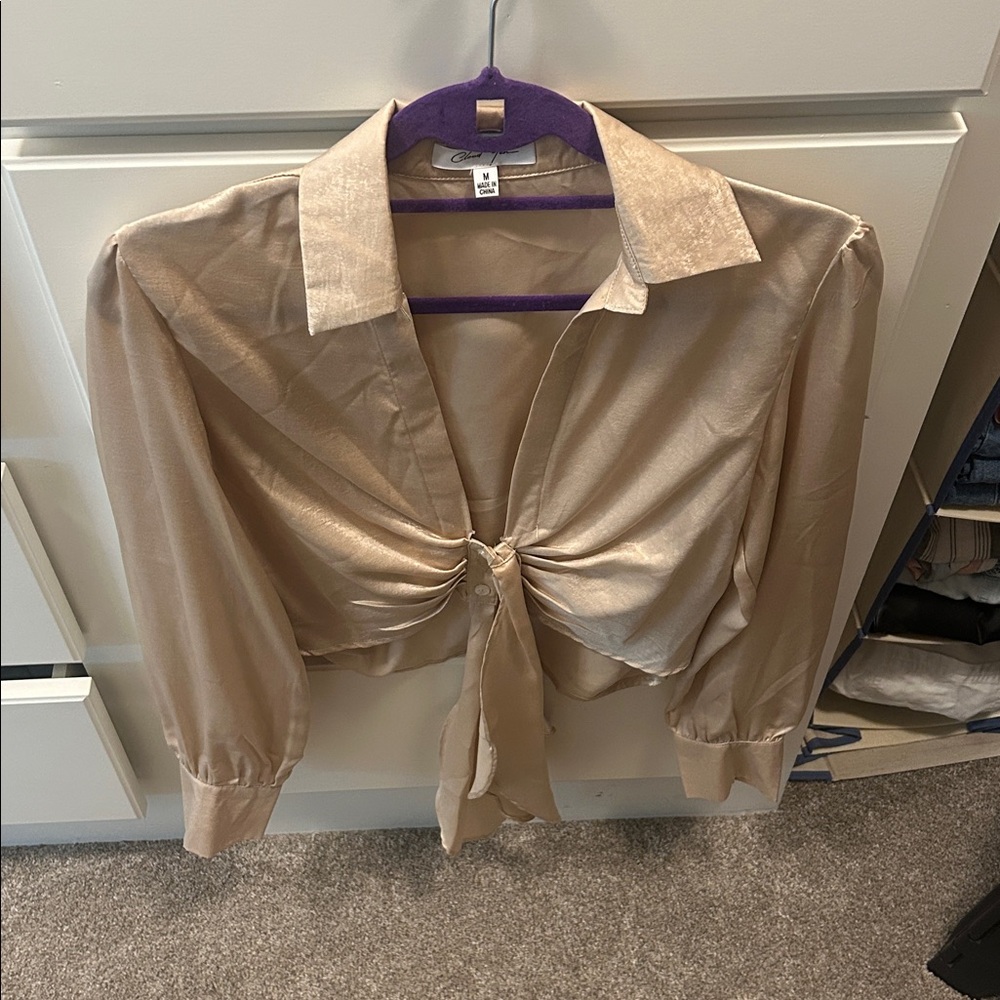 Gold Tie-Front Blouse